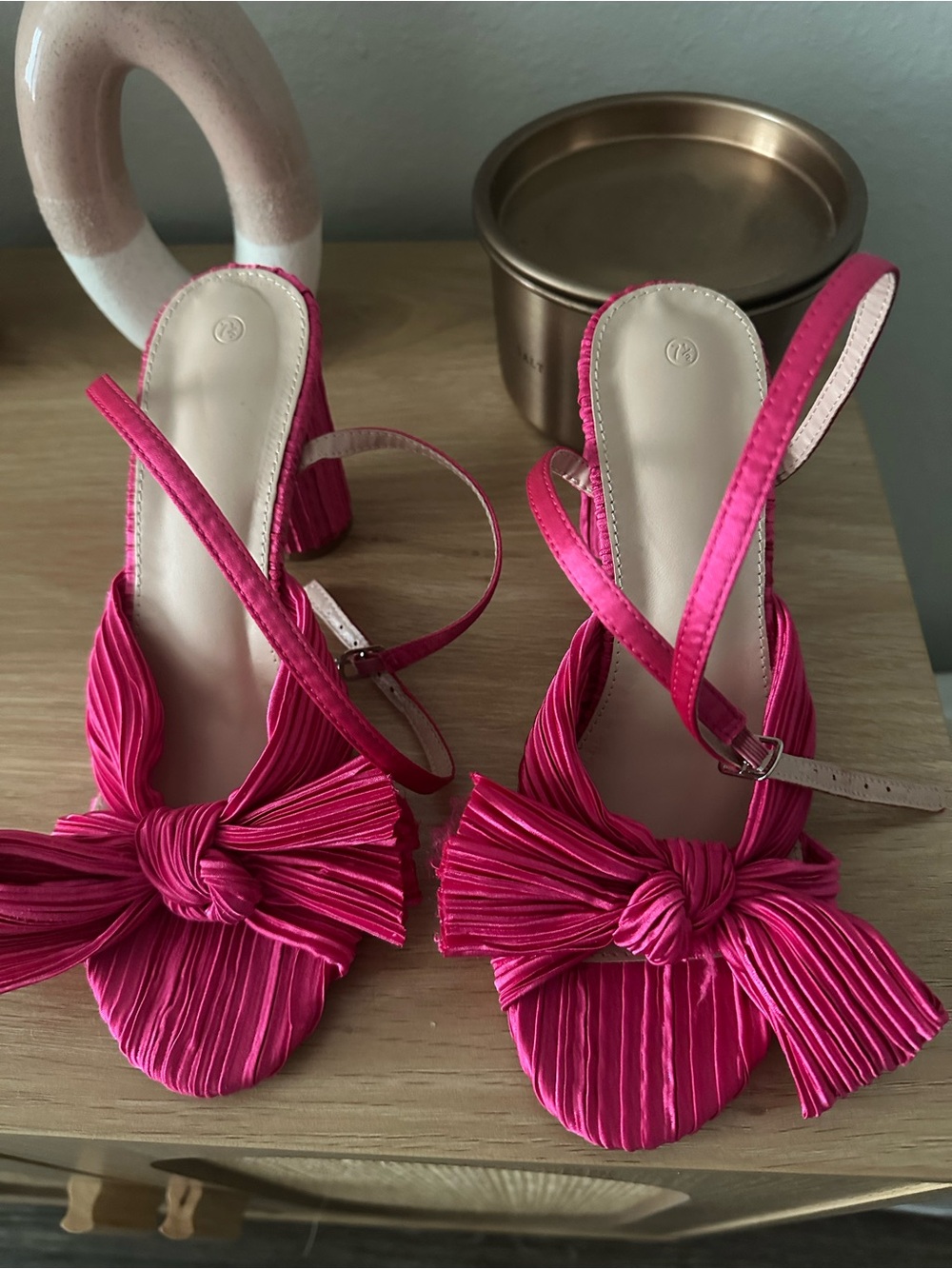 Hot Pink Knotted Strap Women's Heeled Sandals